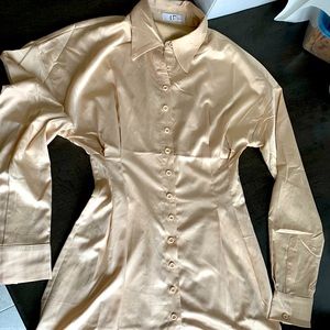 Gold shimmery designer 95% silk buttoned down blouse for women, size S